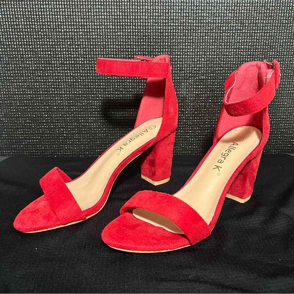 Allegra K Red Suede Block Heel Sandals